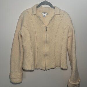 Jillian Jones Vintage100% Wool Neutral Grannycore Full Zip Shaket Size S‎